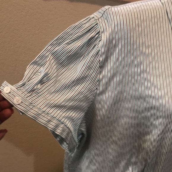 Worthington Striped Cotton Blend Blouse Button Front Short Sleeves Round Hem-2X - Picture 8 of 13